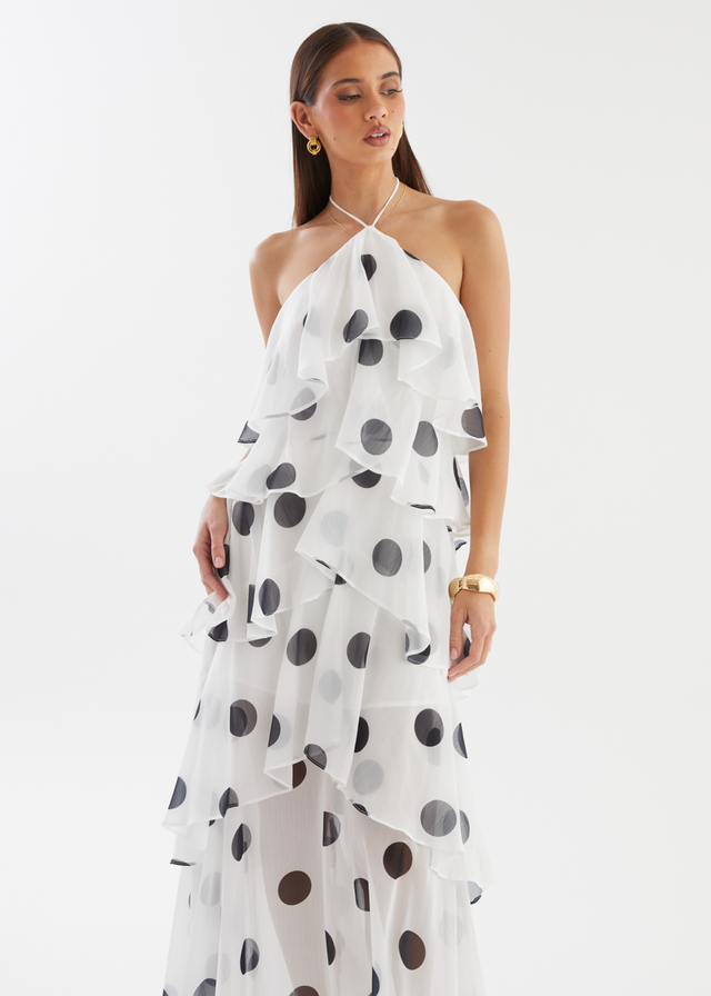 Telaena Halter Maxi Dress - White Polka