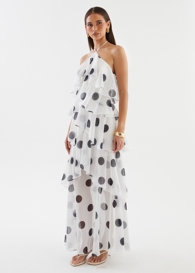 Telaena Halter Maxi Dress - White Polka