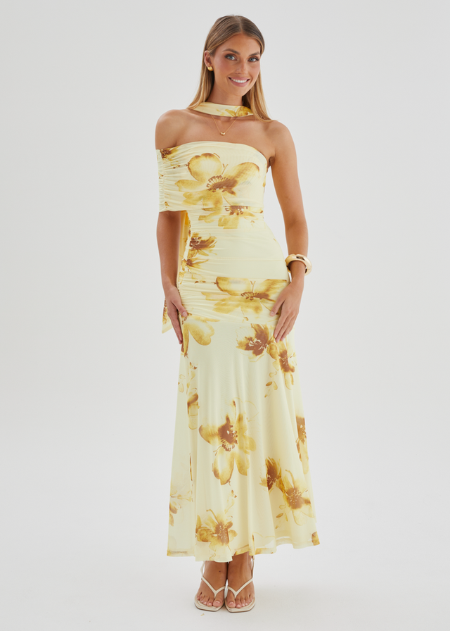 Lena Mesh Maxi Dress - Lemon Floral