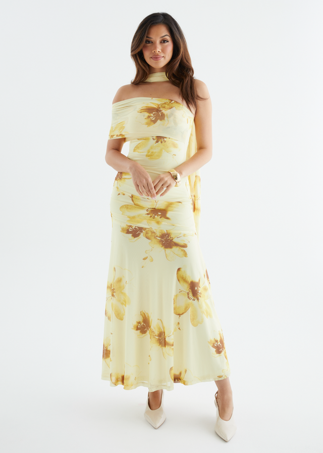Lena Mesh Maxi Dress - Lemon Floral