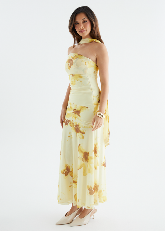 Lena Mesh Maxi Dress - Lemon Floral