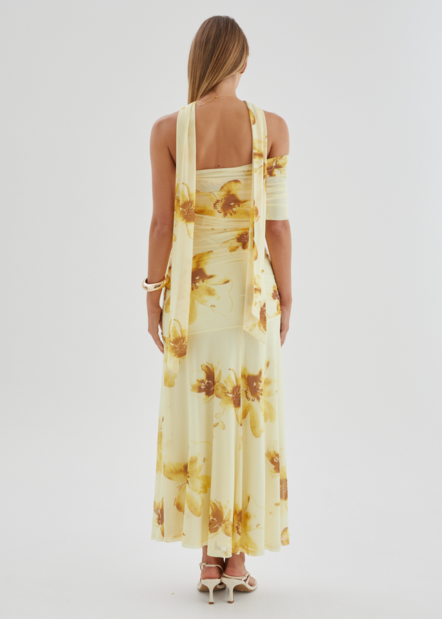 Lena Mesh Maxi Dress - Lemon Floral