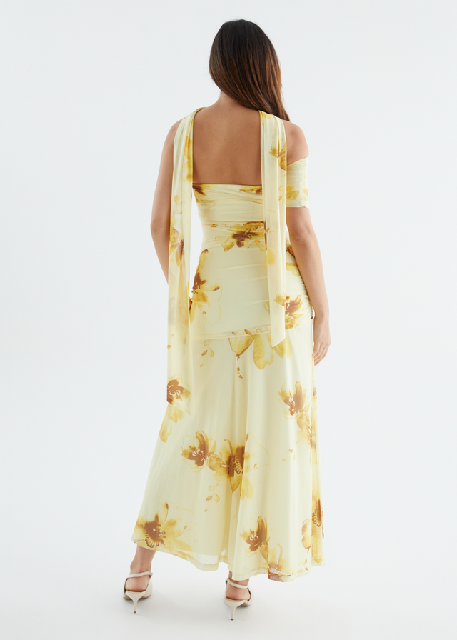 Lena Mesh Maxi Dress - Lemon Floral