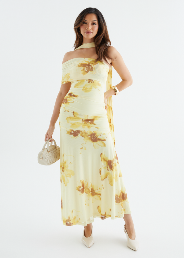 Lena Mesh Maxi Dress - Lemon Floral