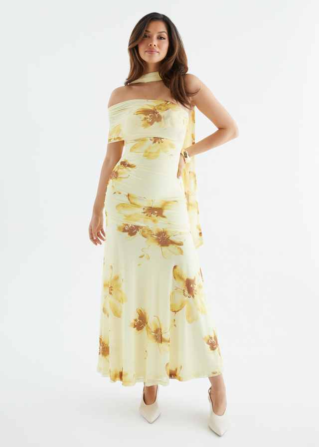 Lena Mesh Maxi Dress - Lemon Floral