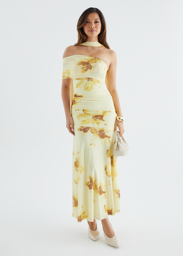 Lena Mesh Maxi Dress - Lemon Floral