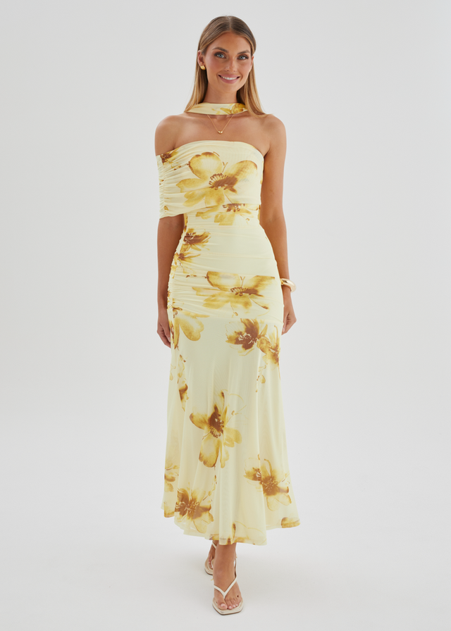 Lena Mesh Maxi Dress - Lemon Floral