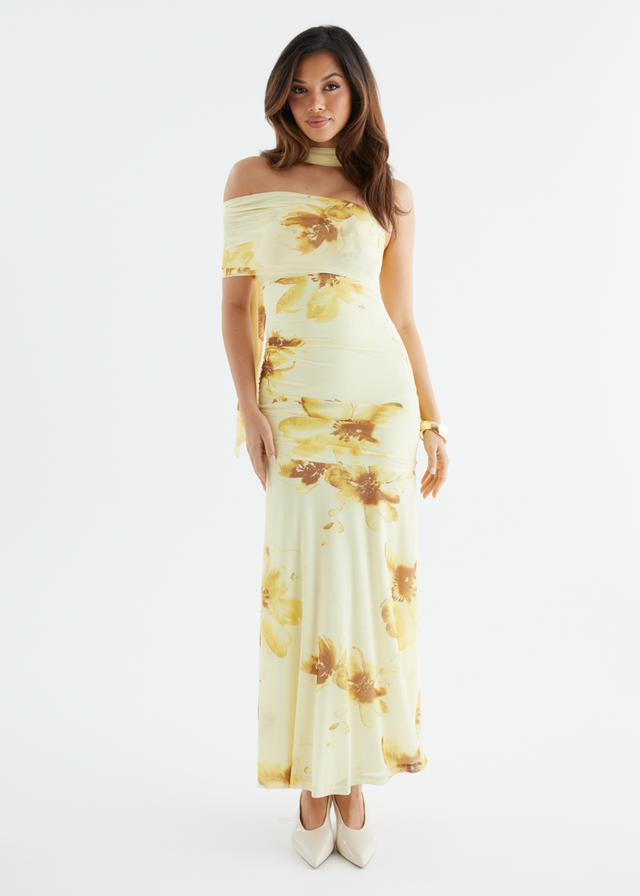 Lena Mesh Maxi Dress - Lemon Floral