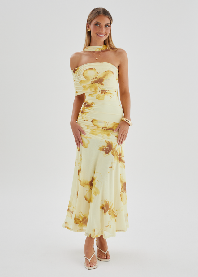 Lena Mesh Maxi Dress - Lemon Floral