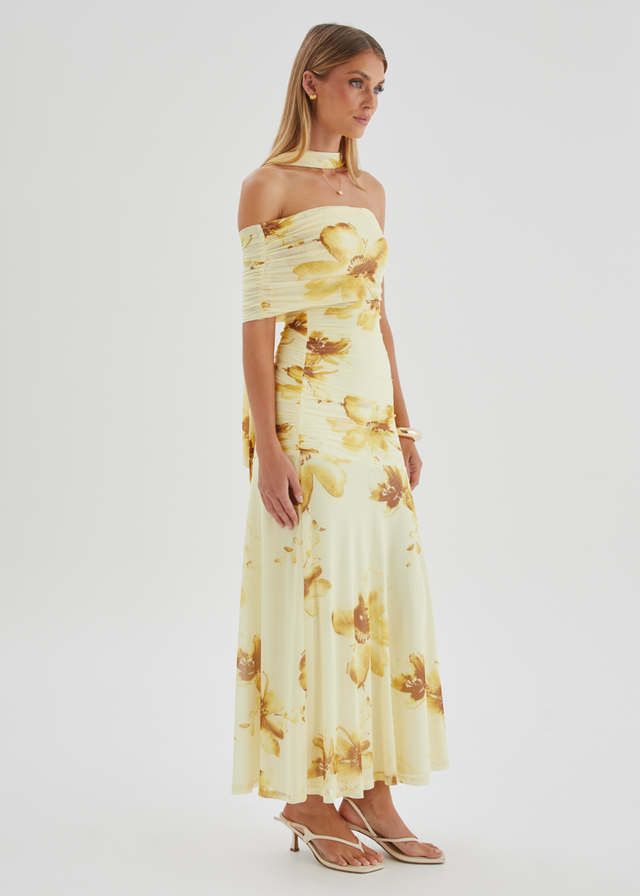 Lena Mesh Maxi Dress - Lemon Floral