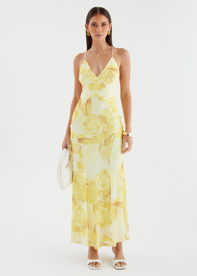 Kimberley Mesh Maxi Dress - Lemon Bloom