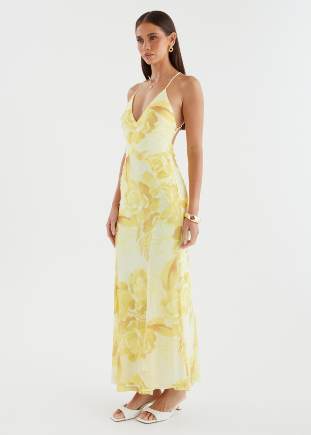 Kimberley Mesh Maxi Dress - Lemon Bloom