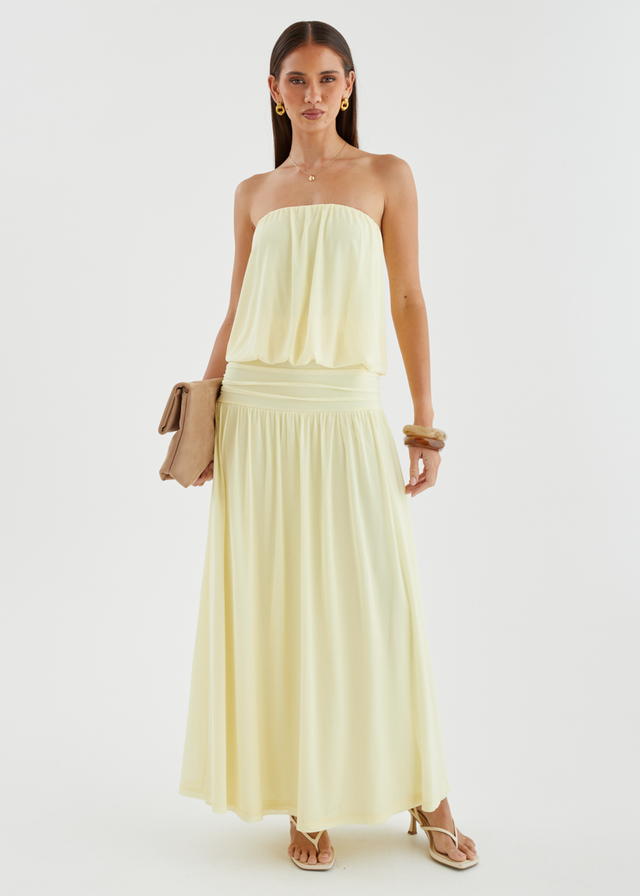 Janey Strapless Mesh Maxi Dress - Lemon