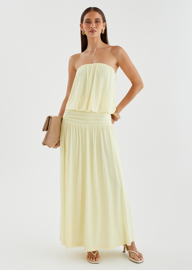 Janey Strapless Mesh Maxi Dress - Lemon