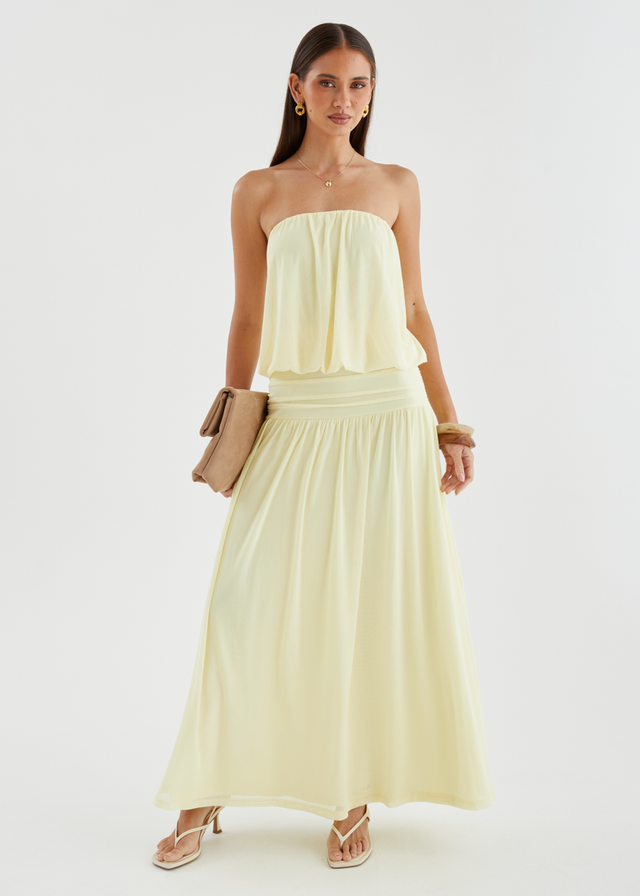 Janey Strapless Mesh Maxi Dress - Lemon
