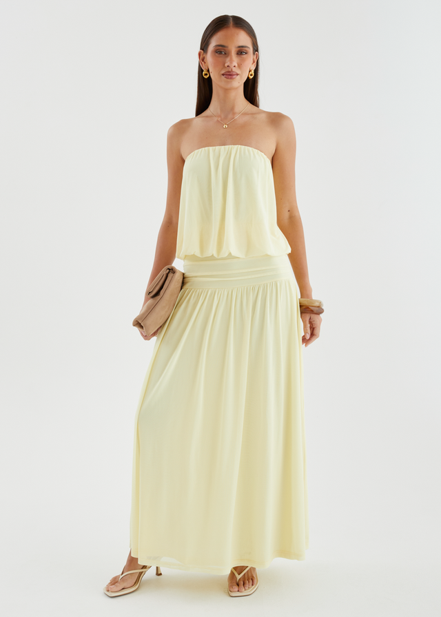 Janey Strapless Mesh Maxi Dress - Lemon