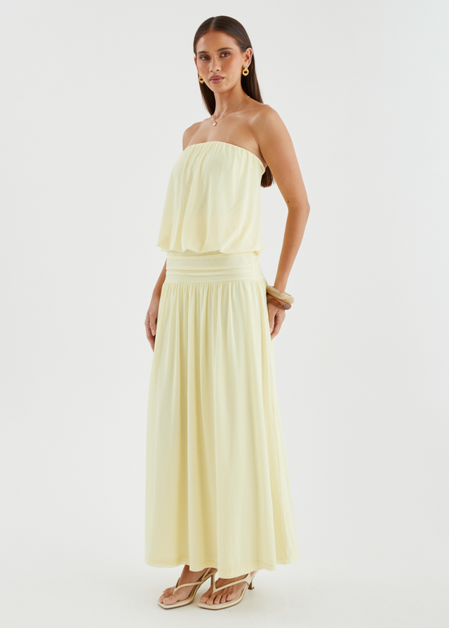 Janey Strapless Mesh Maxi Dress - Lemon