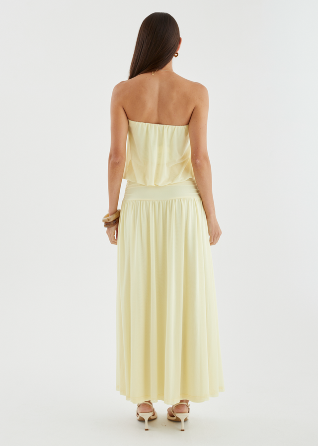 Janey Strapless Mesh Maxi Dress - Lemon