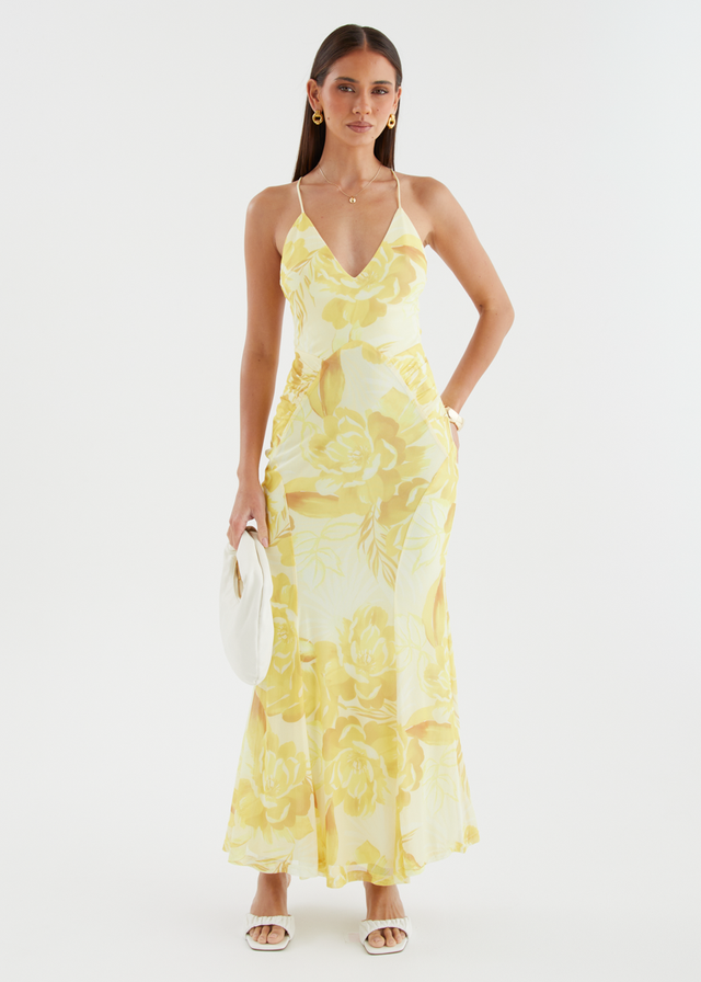 Kimberley Mesh Maxi Dress - Lemon Bloom