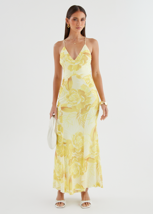 Kimberley Mesh Maxi Dress - Lemon Bloom