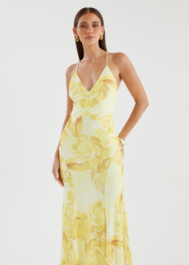 Kimberley Mesh Maxi Dress - Lemon Bloom