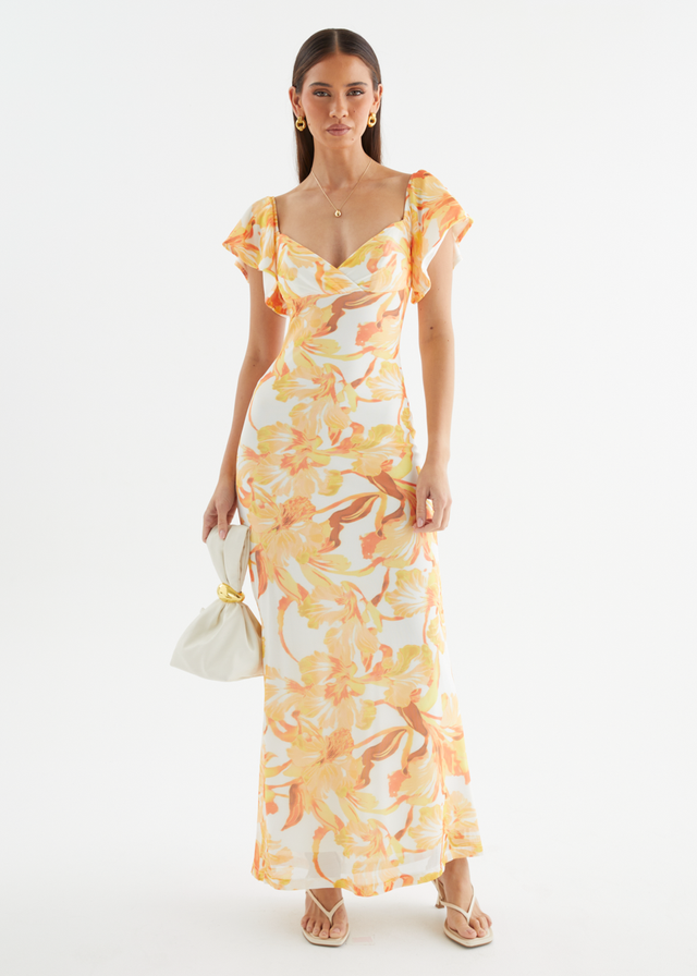 Neiko Mesh Maxi Dress - Yellow Flowers