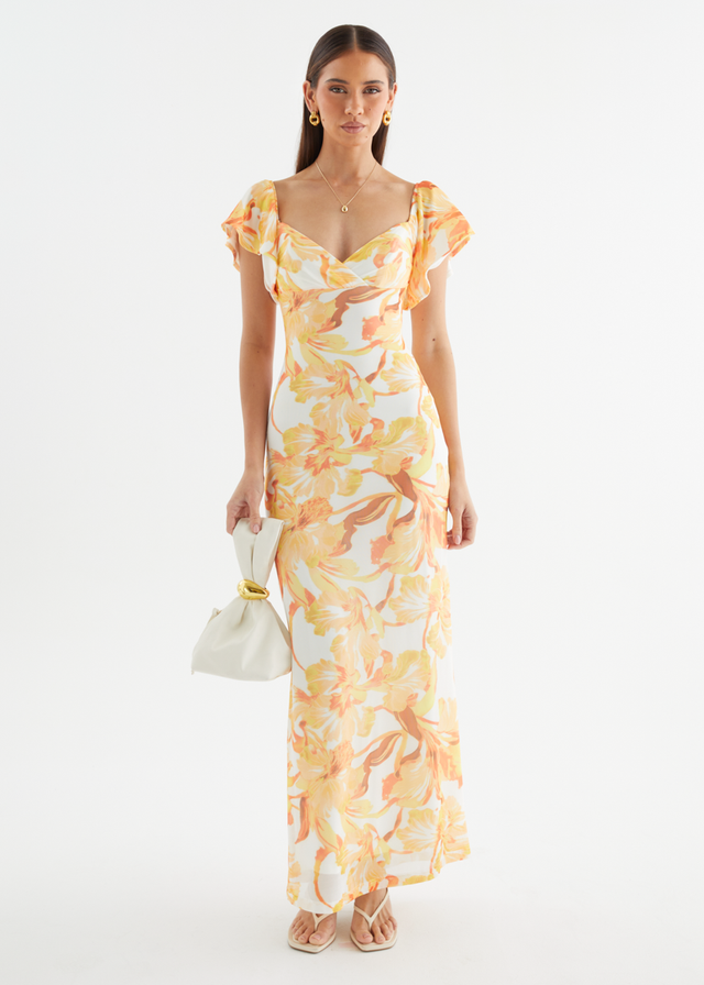 Neiko Mesh Maxi Dress - Yellow Flowers