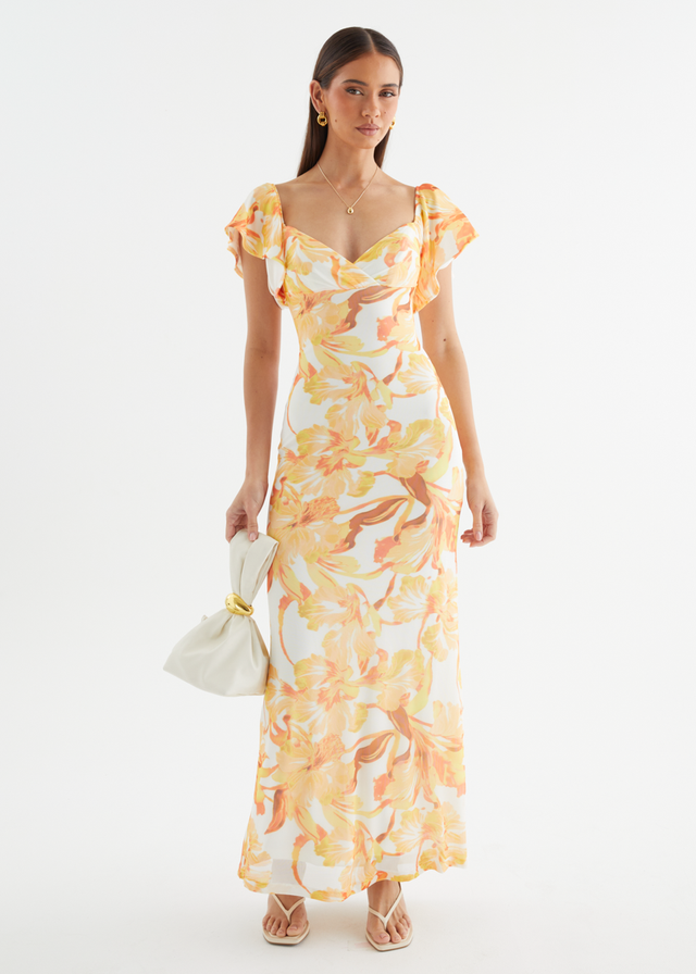 Neiko Mesh Maxi Dress - Yellow Flowers