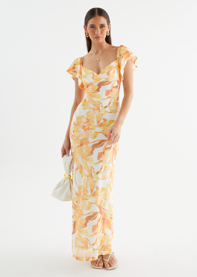 Neiko Mesh Maxi Dress - Yellow Flowers