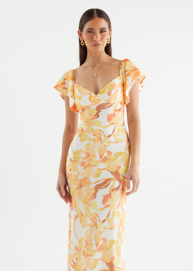 Neiko Mesh Maxi Dress - Yellow Flowers