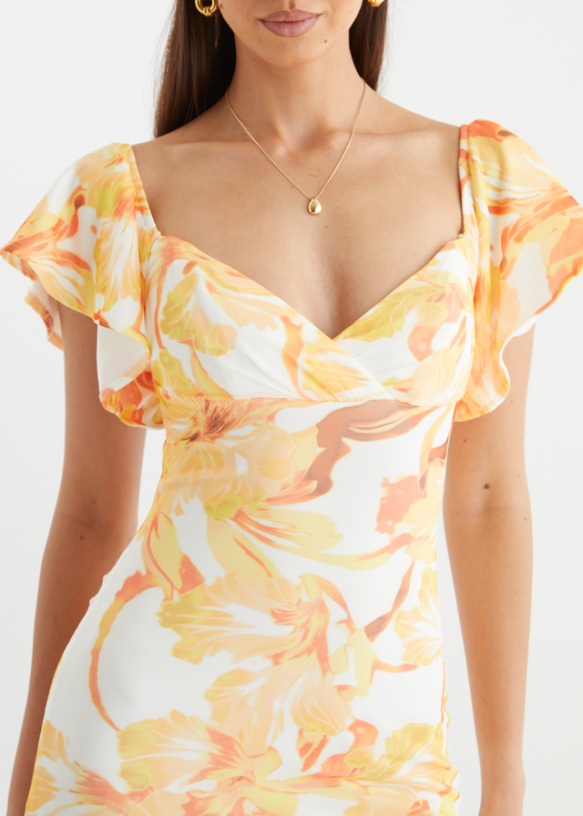 Neiko Mesh Maxi Dress - Yellow Flowers