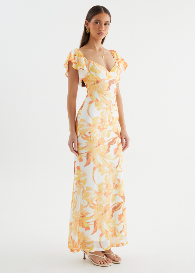 Neiko Mesh Maxi Dress - Yellow Flowers