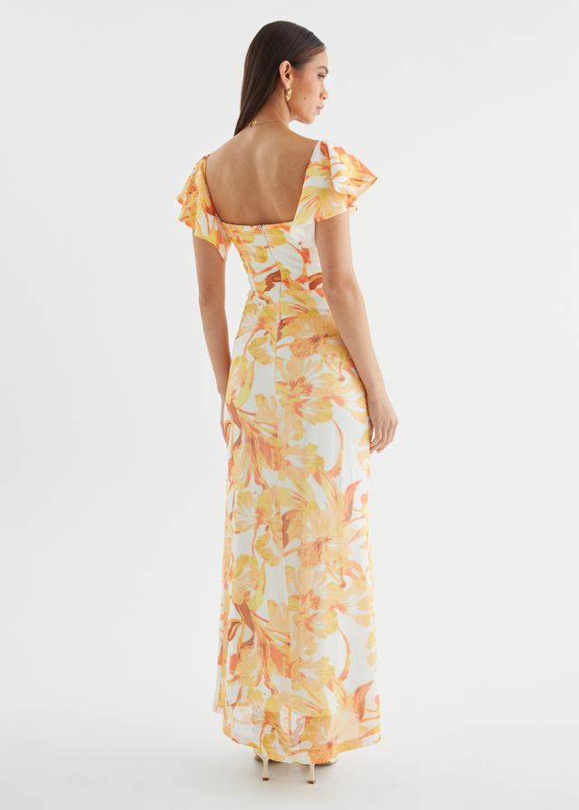 Neiko Mesh Maxi Dress - Yellow Flowers