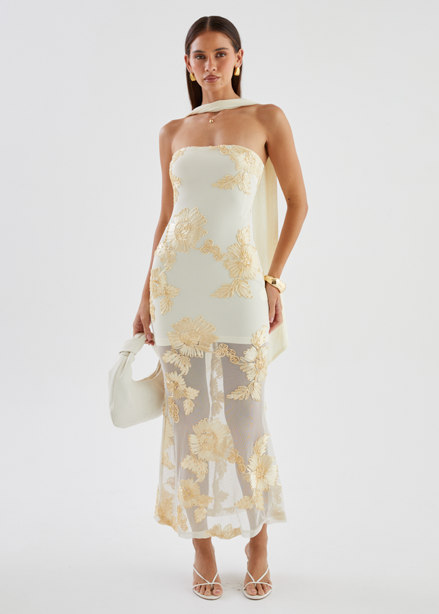 Elias Strapless Mesh Maxi Dress - Butter Embroidered