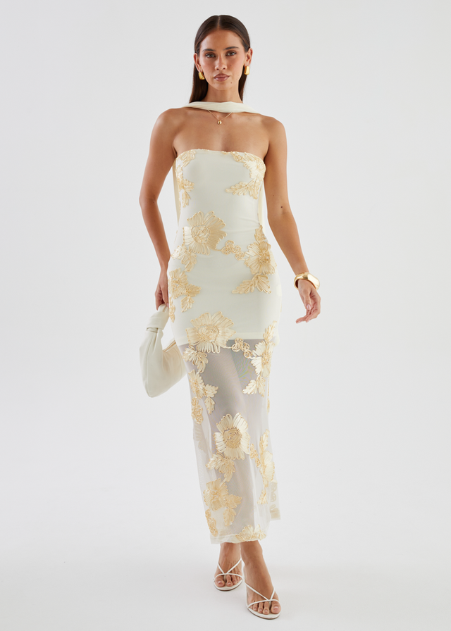 Elias Strapless Mesh Maxi Dress - Butter Embroidered