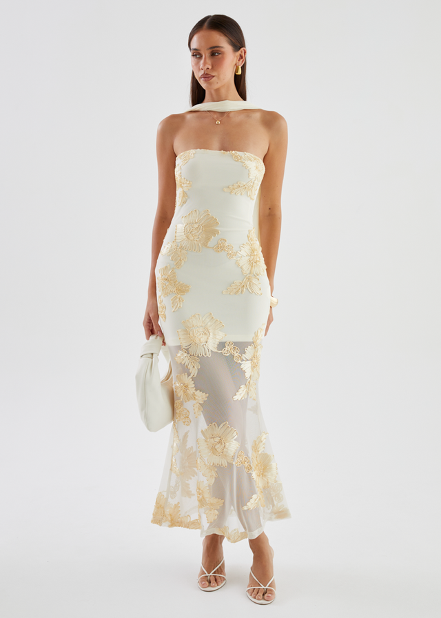 Elias Strapless Mesh Maxi Dress - Butter Embroidered