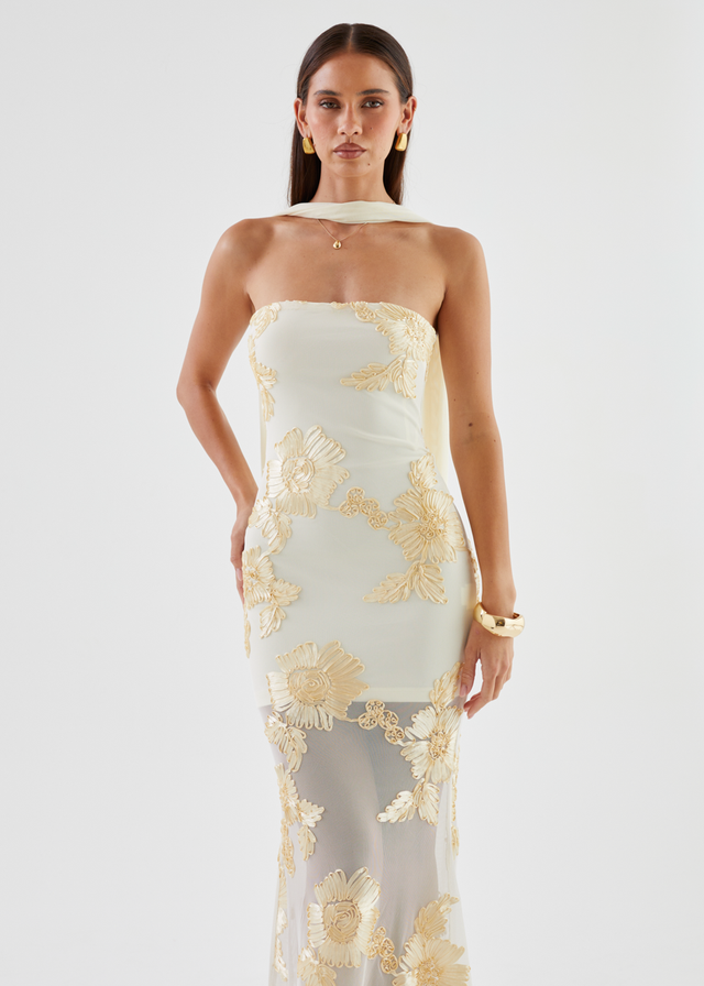 Elias Strapless Mesh Maxi Dress - Butter Embroidered