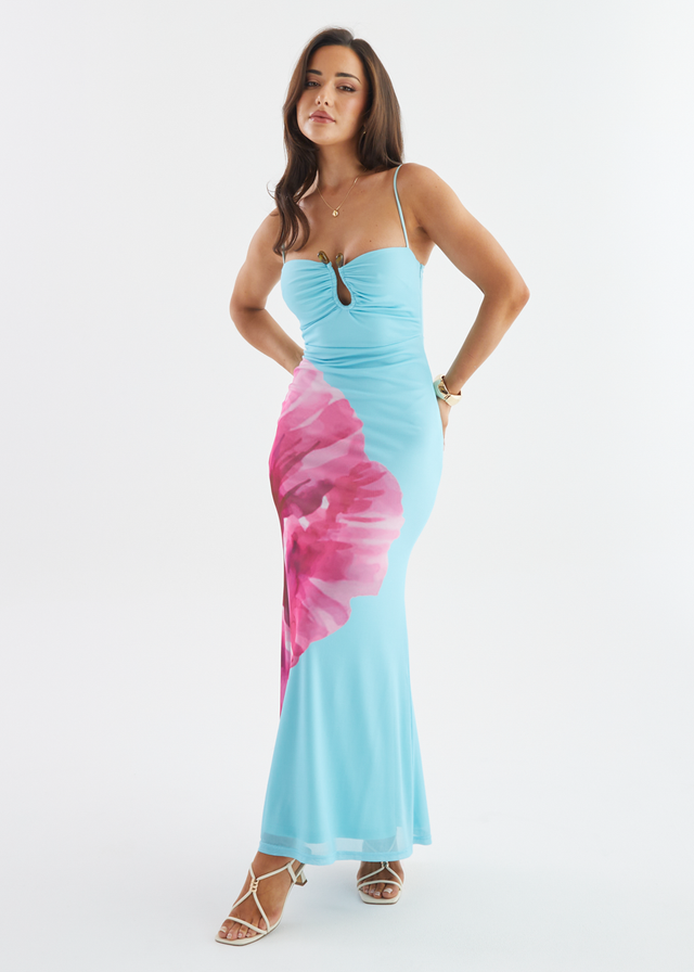 aqua mesh mock neck maxi dress Aqua