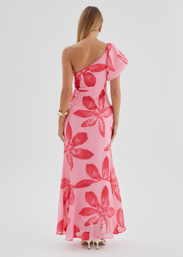 Kiah One Shoulder Maxi Dress - Pink Flowers
