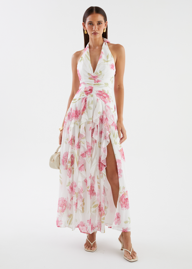 Jossia Halter Maxi Dress - Pink Flowers