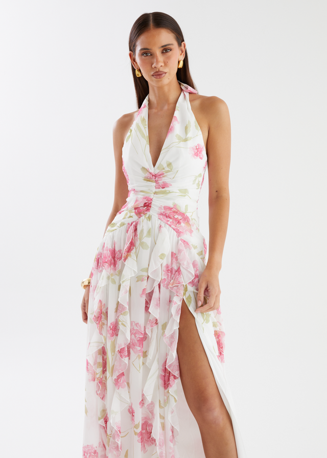 Jossia Halter Maxi Dress - Pink Flowers
