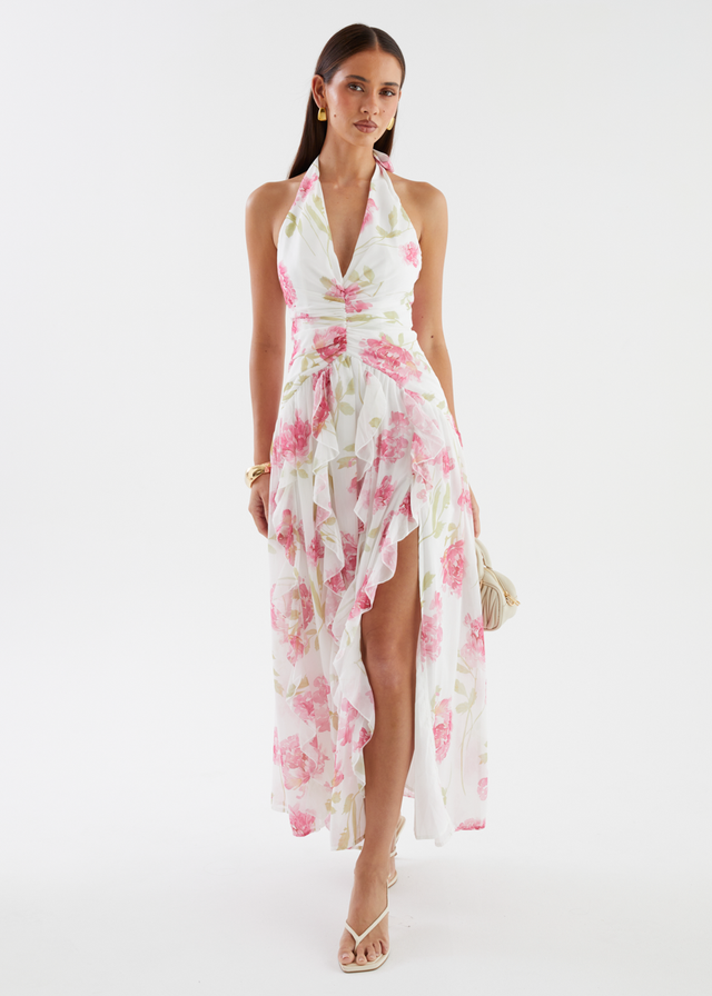 Jossia Halter Maxi Dress - Pink Flowers