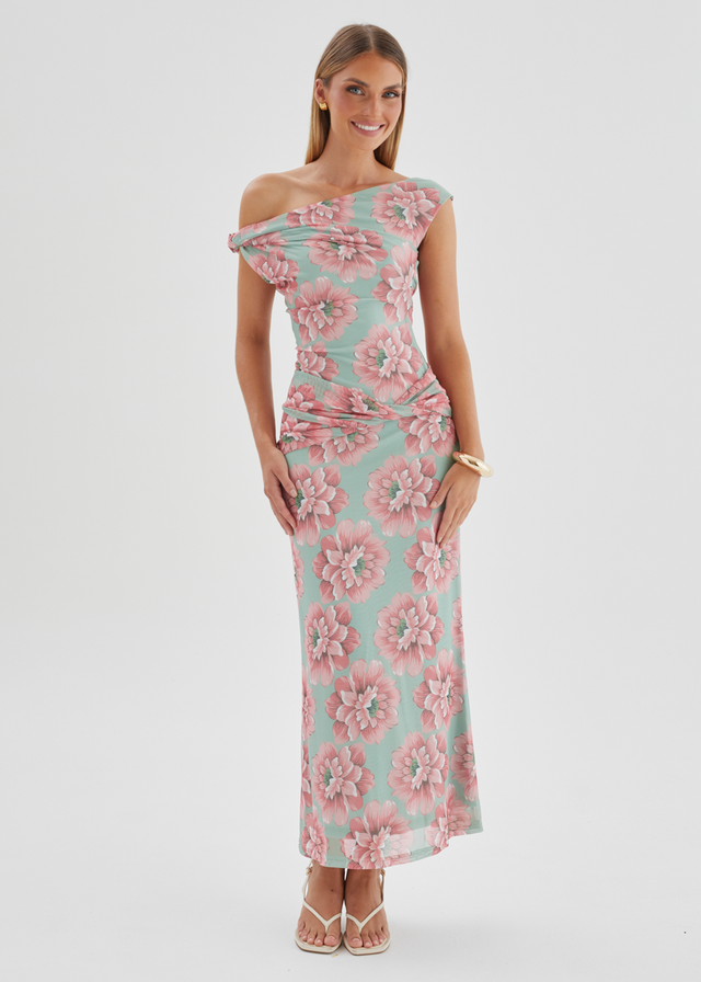 Lovise Drop Shoulder Mesh Maxi Dress - Sage Flowers