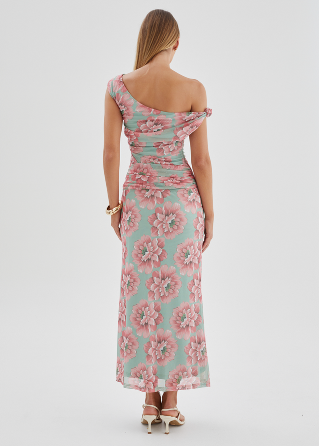 Lovise Drop Shoulder Mesh Maxi Dress - Sage Flowers