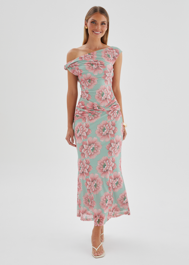 Lovise Drop Shoulder Mesh Maxi Dress - Sage Flowers