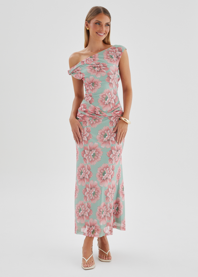 Lovise Drop Shoulder Mesh Maxi Dress - Sage Flowers