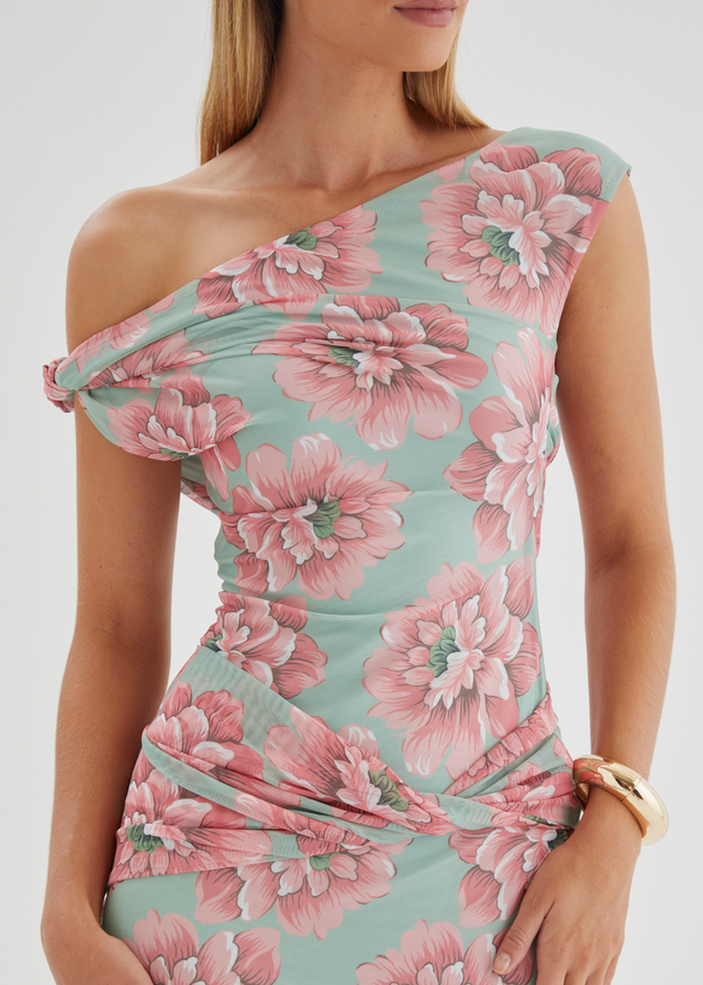 Lovise Drop Shoulder Mesh Maxi Dress - Sage Flowers