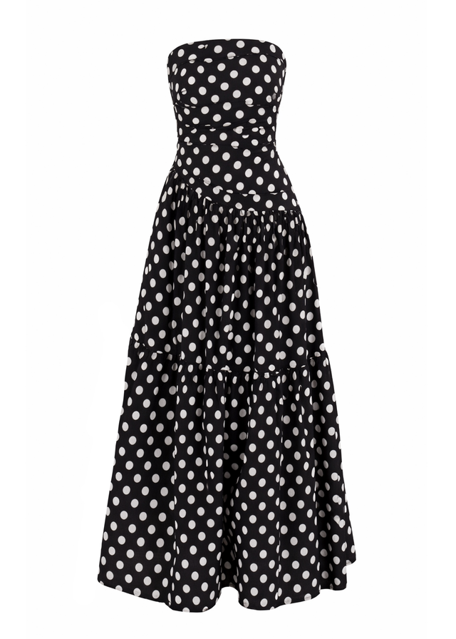 Abie Strapless Maxi Dress - Black Polka