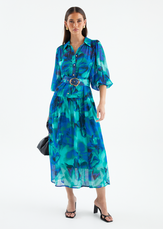 Aleera Midi Dress - Blue Floral