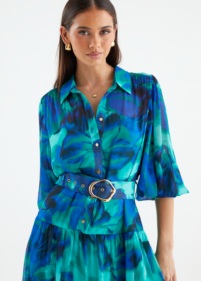 Aleera Midi Dress - Blue Floral